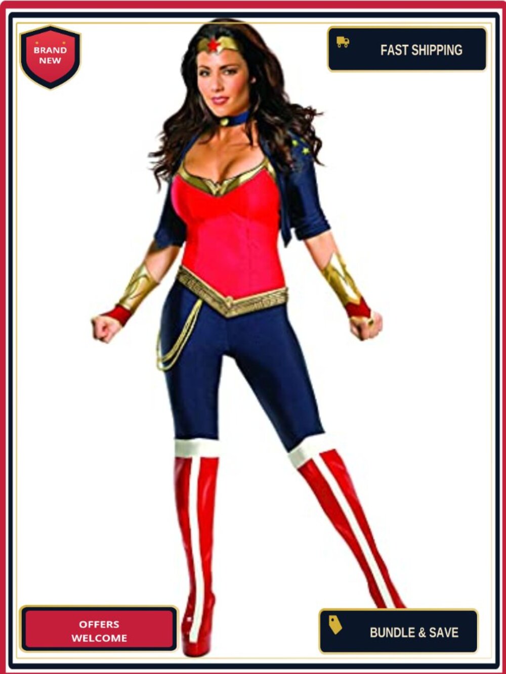 DC Comics Wonder Woman Costume Jumpsuit Headpiece Gauntlets Bolero Belt Lasso
